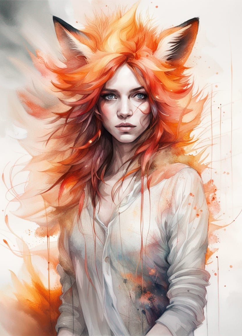 Fiery Fox Portrait in Digital Illustration Style