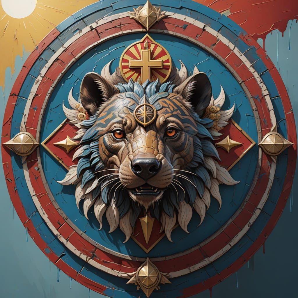 Family Emblem Shield with Animals and Symbols in Oil Paintin...