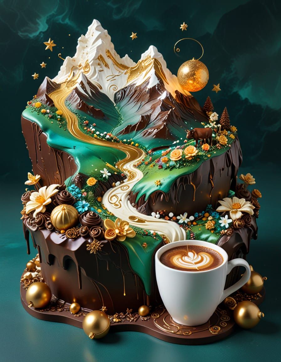 Chocolate Alps: Surreal Swiss Mountainscape in Impasto Style