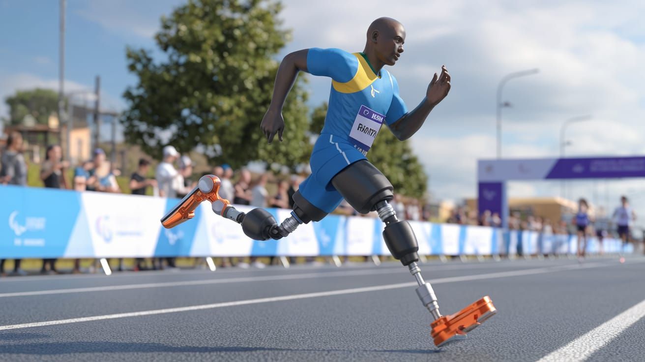 Paralympian Athlete Running Marathon in 3D Render