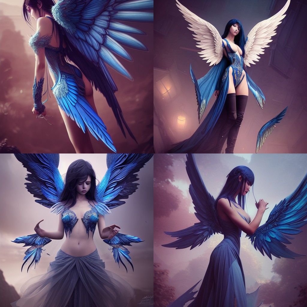 Fallen Angels with Blue Wings: Digital Illustration