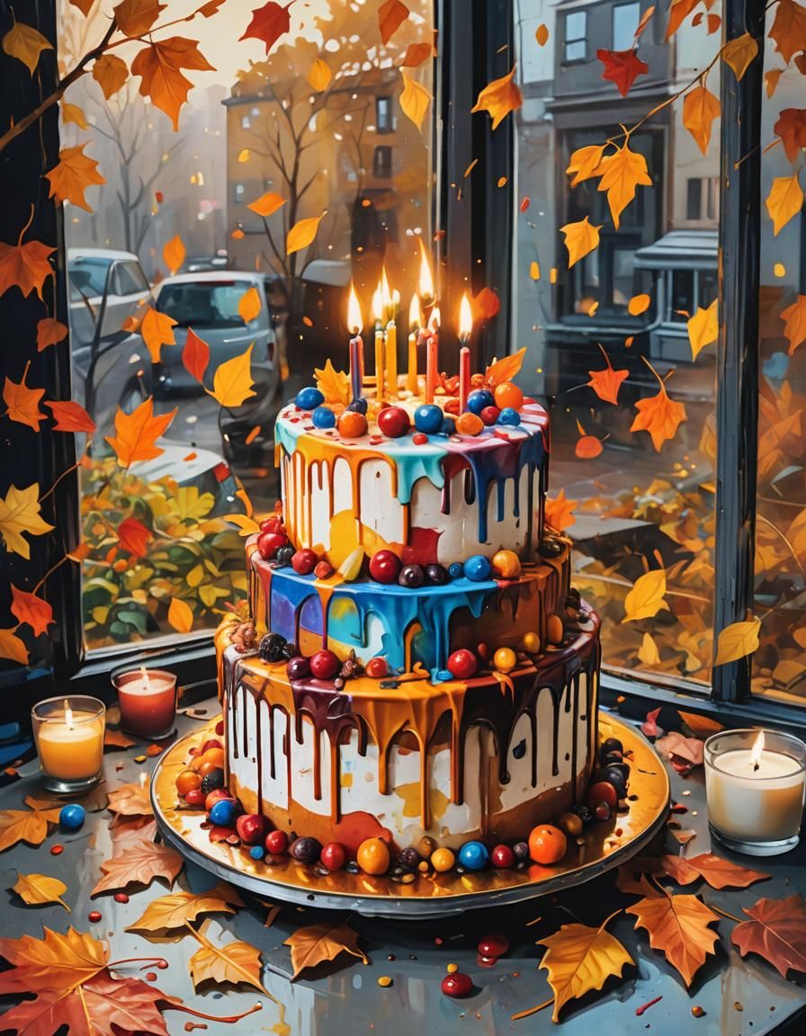Colorful Cake in Autumnal Graffiti Street Art