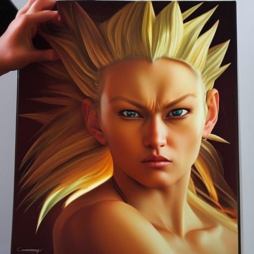Female Super Saiyan in Baroque Oil Painting Style