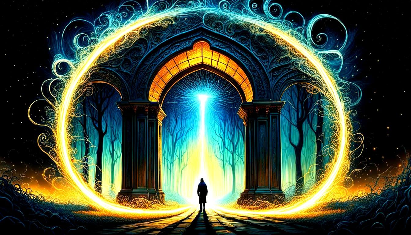 Platinum Portal with Scintillating Light Tendrils