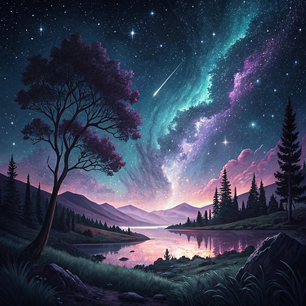 Serene Starry Night Wilderness Landscape