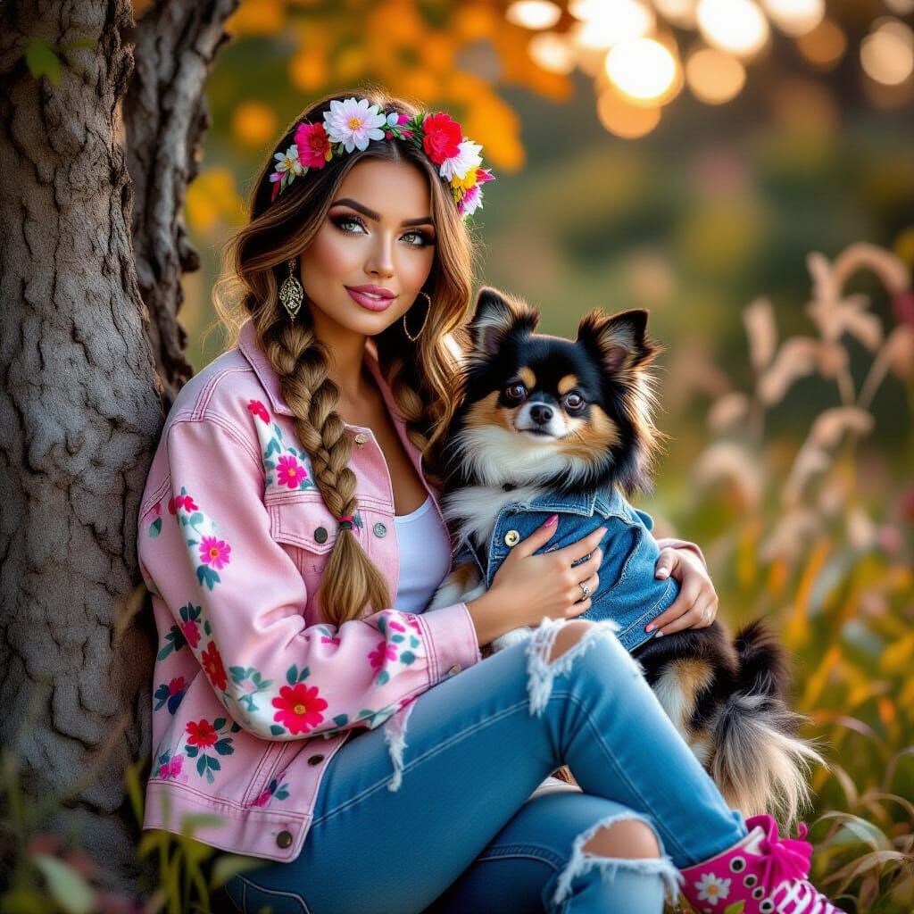 A gorgeous woman, a dark night, a hooded distressed floral p...