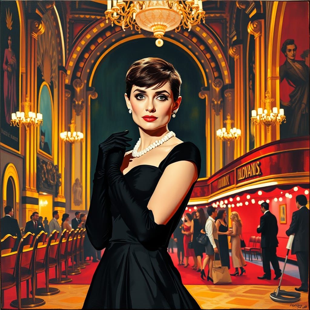 Elegant Hollywood Star in Colorful Dreamlike Setting