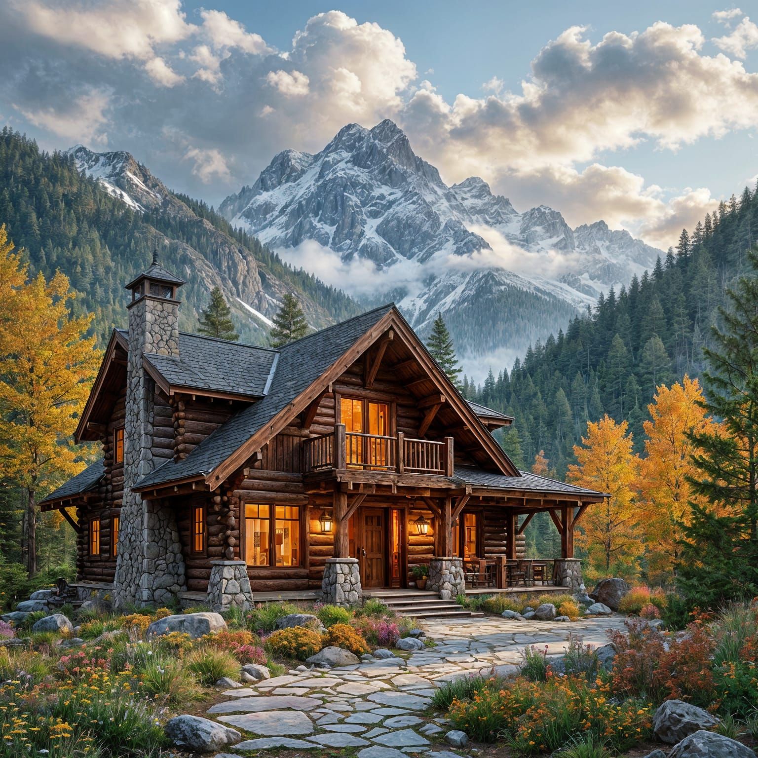 Majestic Redwood Cabin in Summer Foliage