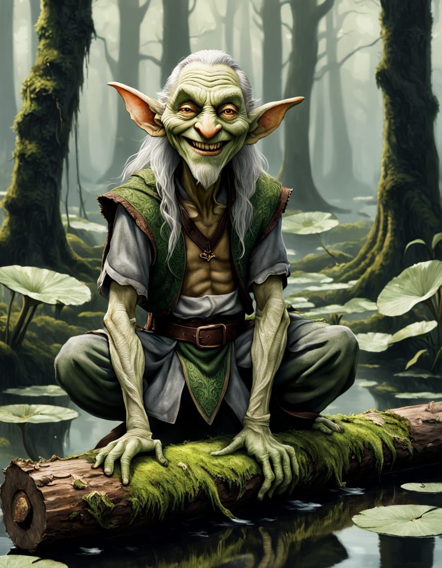 Mischievous Elf Creature in Misty Forest