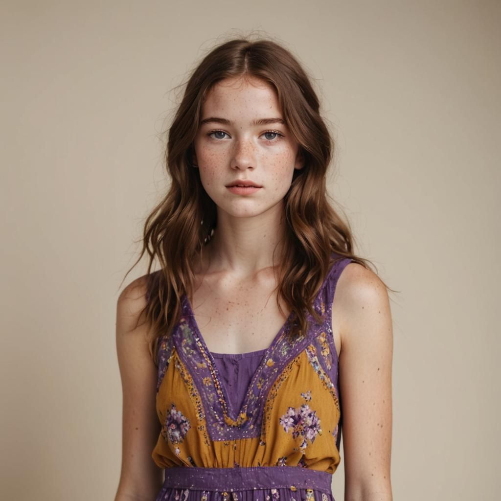 Portrait of Woman in Violet Boho Dress