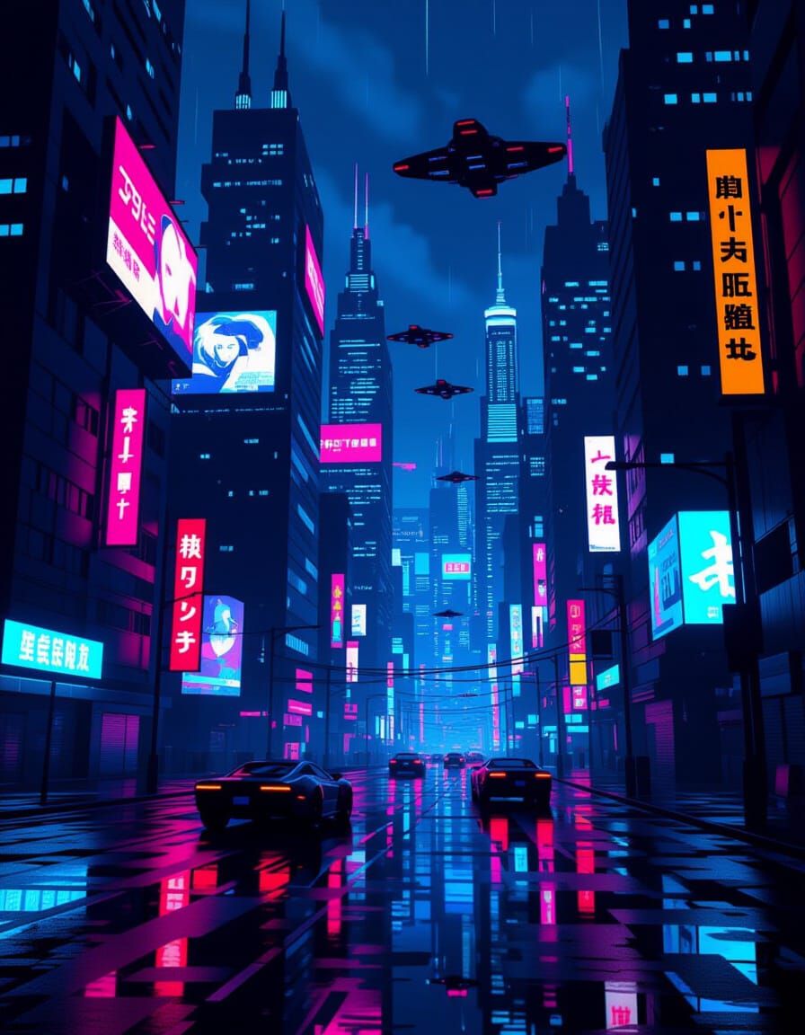 Gritty Futuristic Cityscape at Night in Cel-Shaded Style