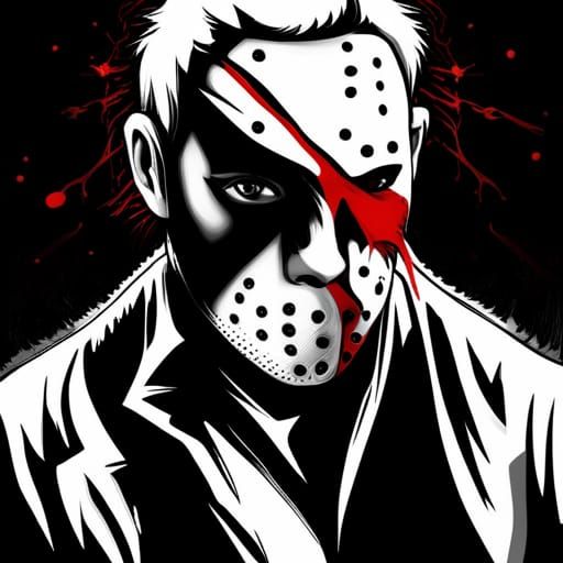 Hyperrealistic Jason Voorhees Portrait with Blood Splatter