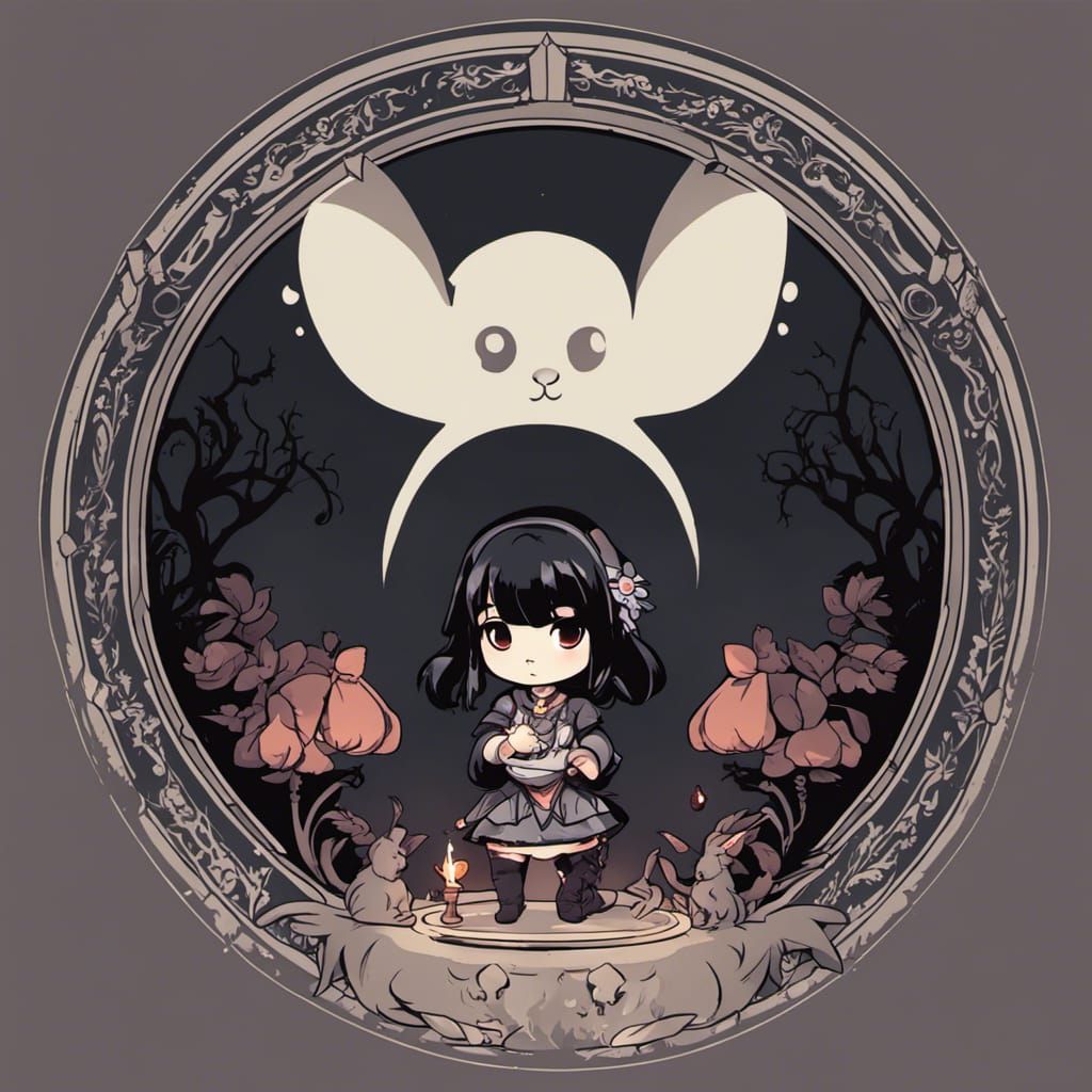 Chibi Girl Summons Bunny in Darkest Dungeon Style