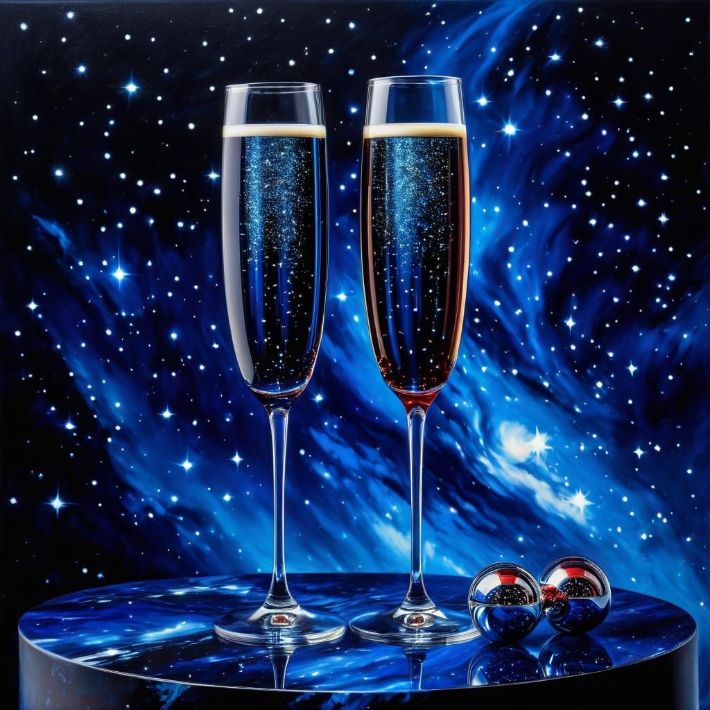 Sparkling Champagne Glasses in Pointillist Style