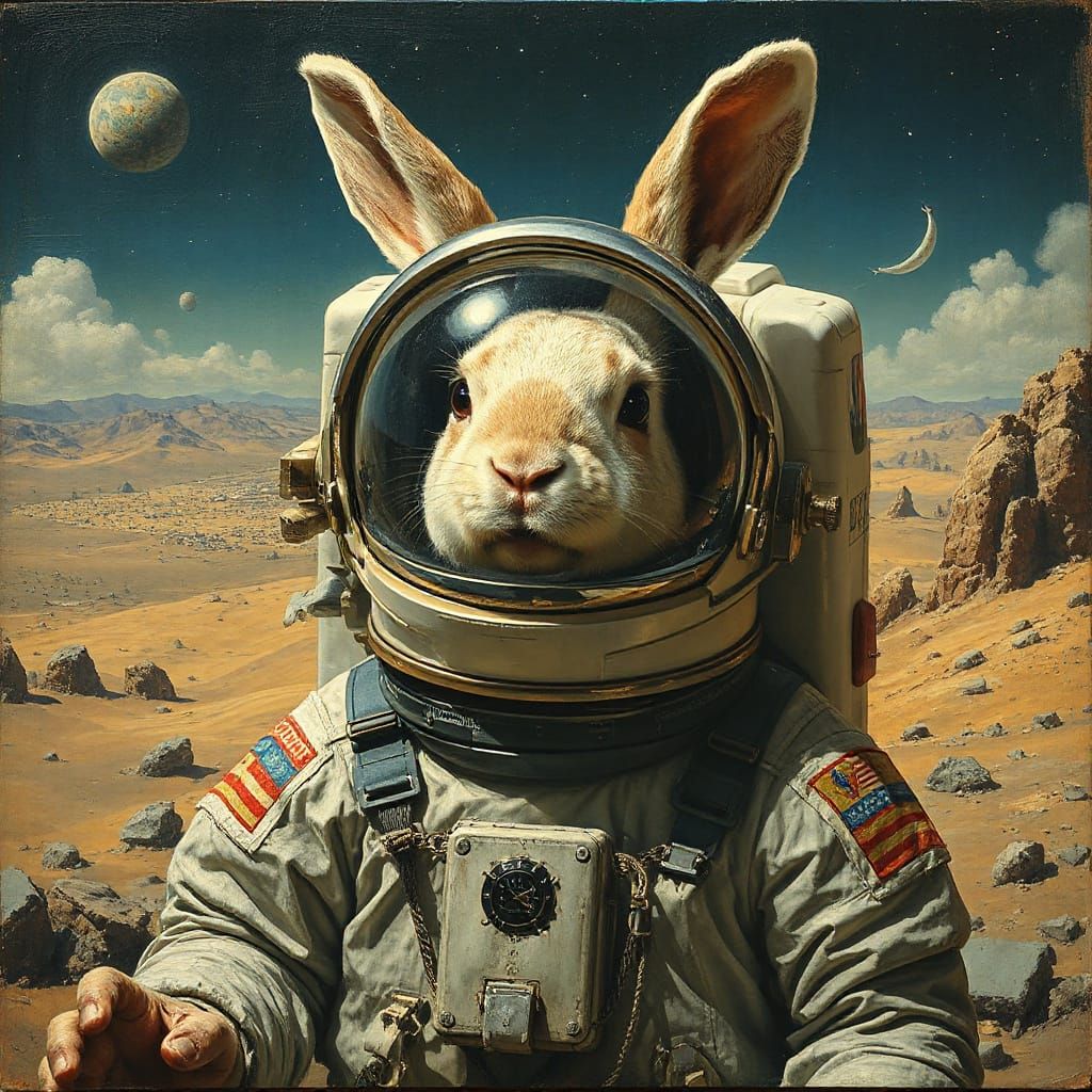 Surrealist Astronaut Rabbit in Cosmic Horror