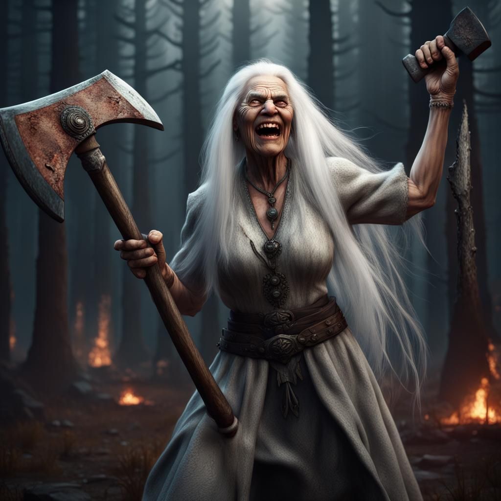 Sinister Woman with Axe: Horror Art