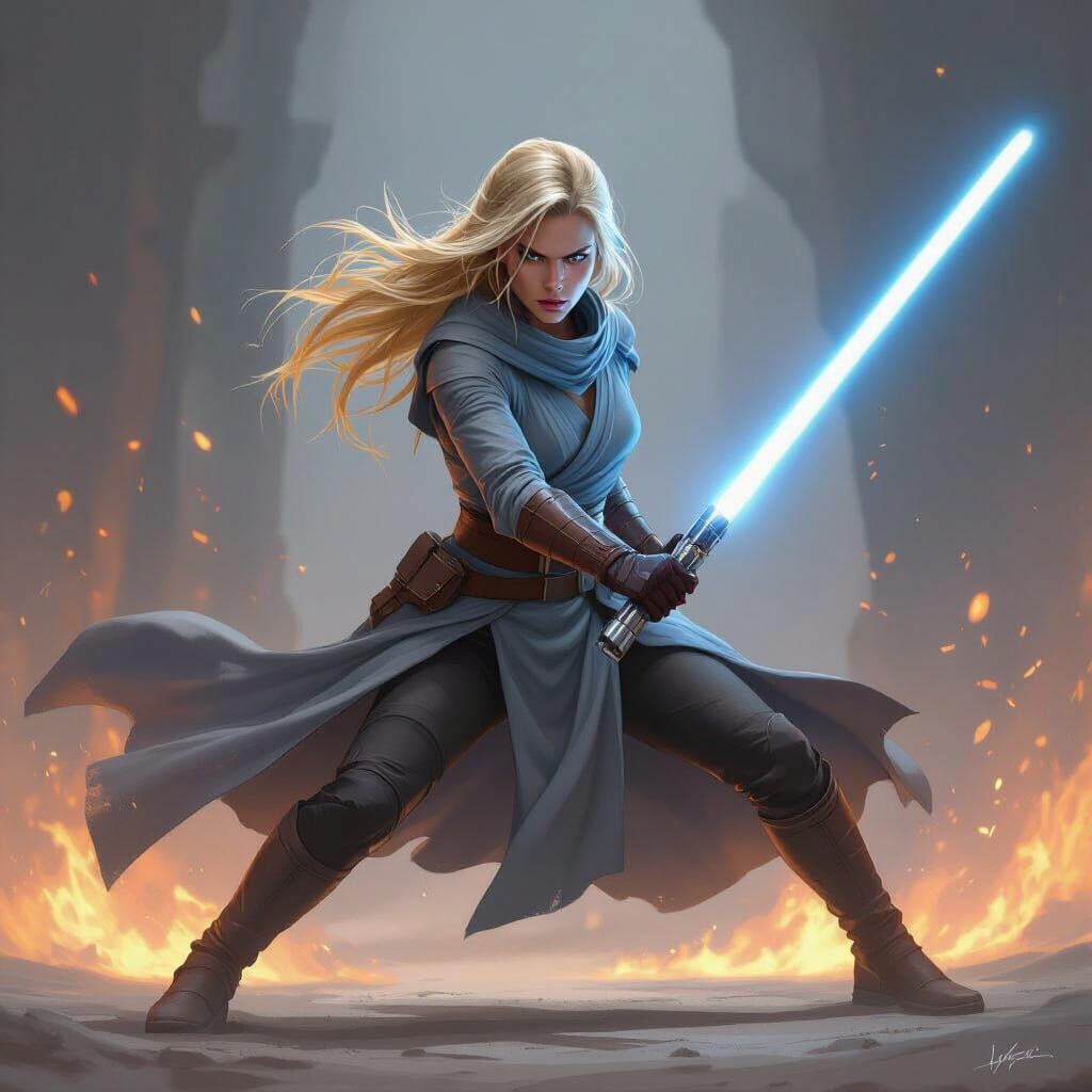 Jedi Knight with Lightsaber in Heroic Stance