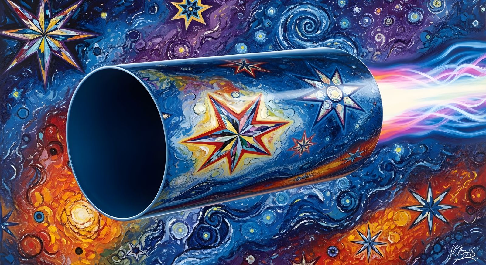Plasma Cylinder in Surreal Impasto Cosmos
