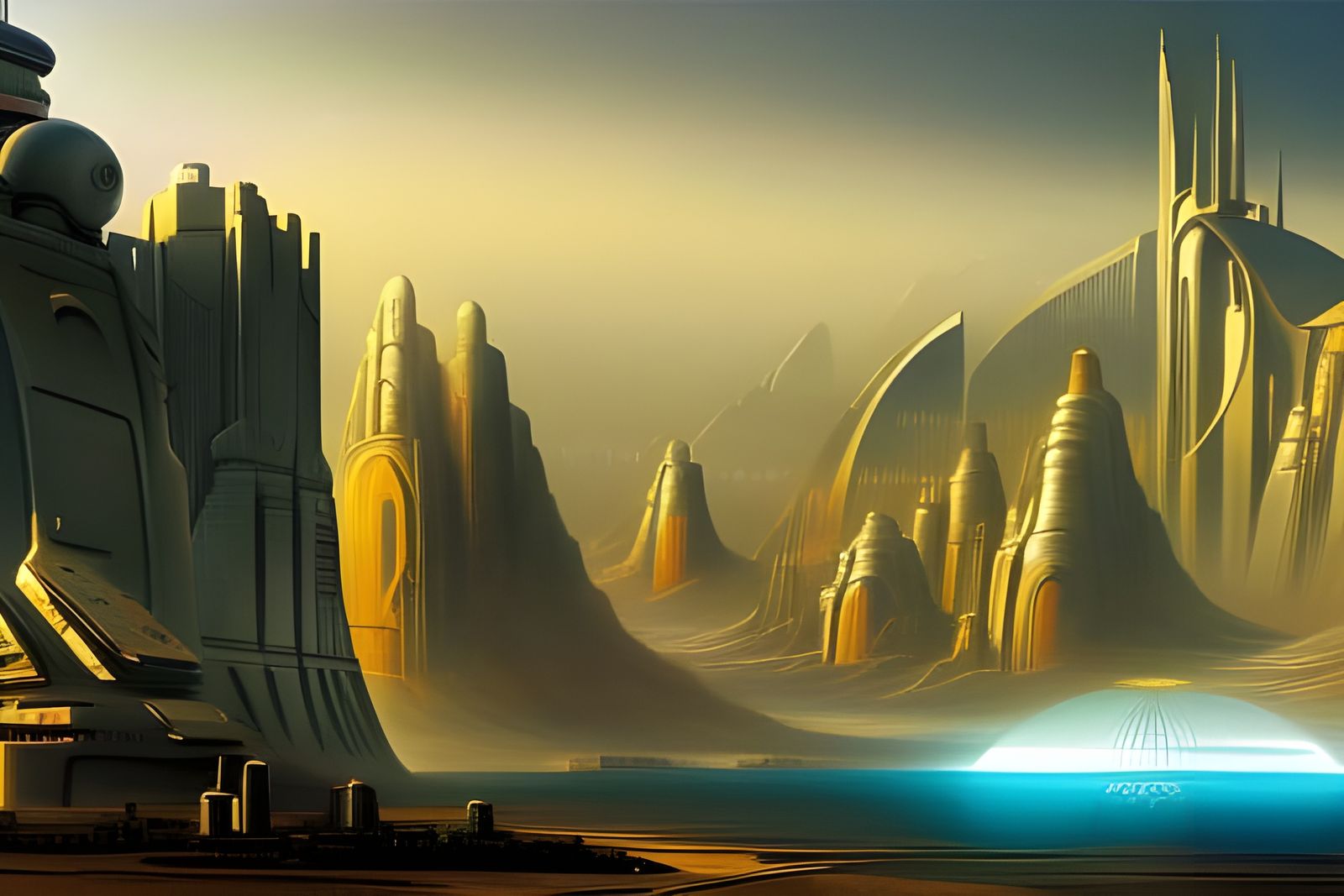 Futuristic Cityscape in Detailed Matte Painting Style