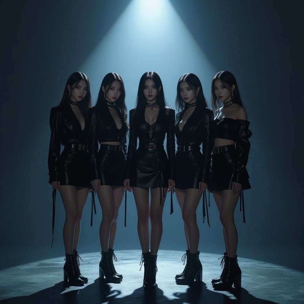 K-Pop Girl Group in Dark Room with Eerie Glow