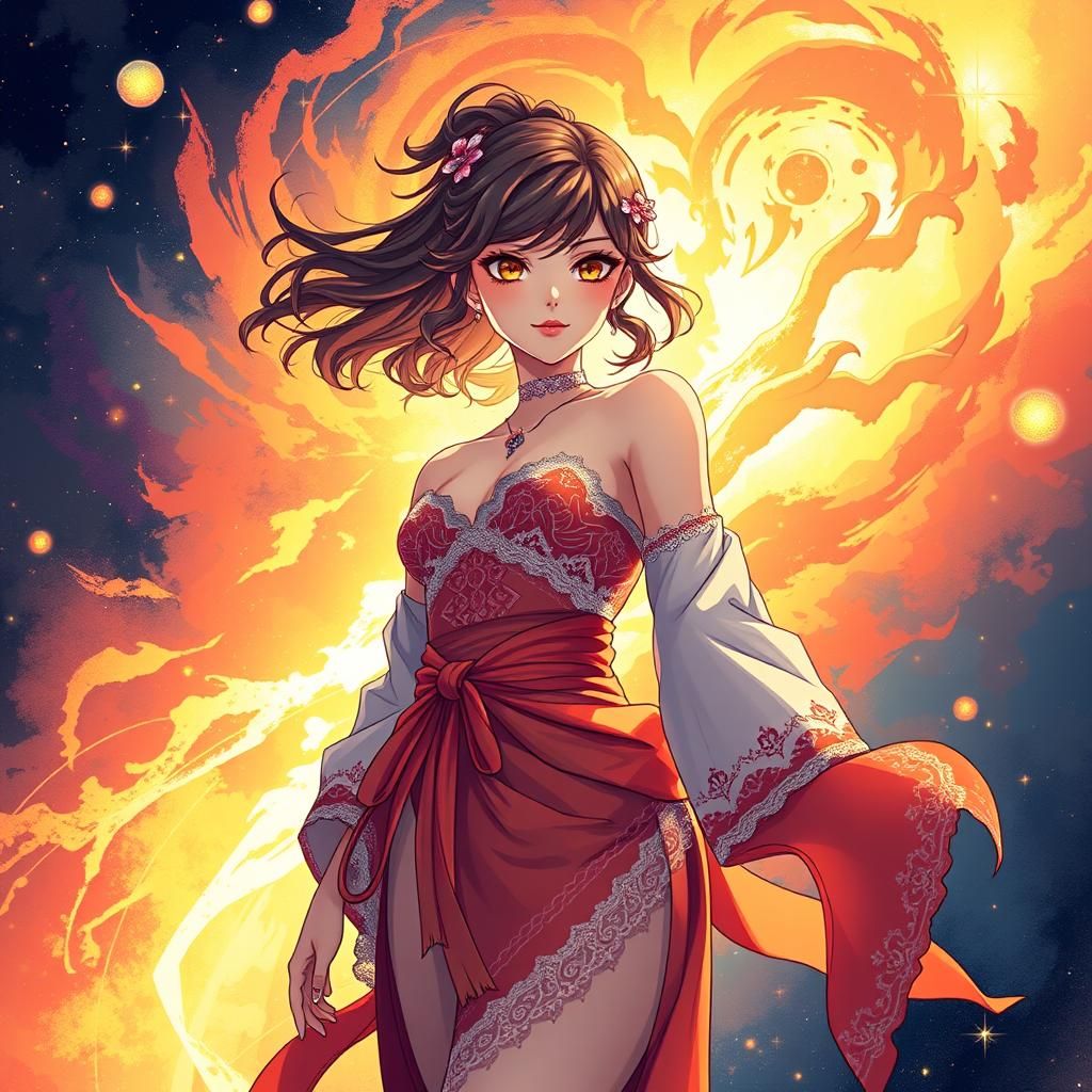 Anime Heroine in a Celestial Nebula