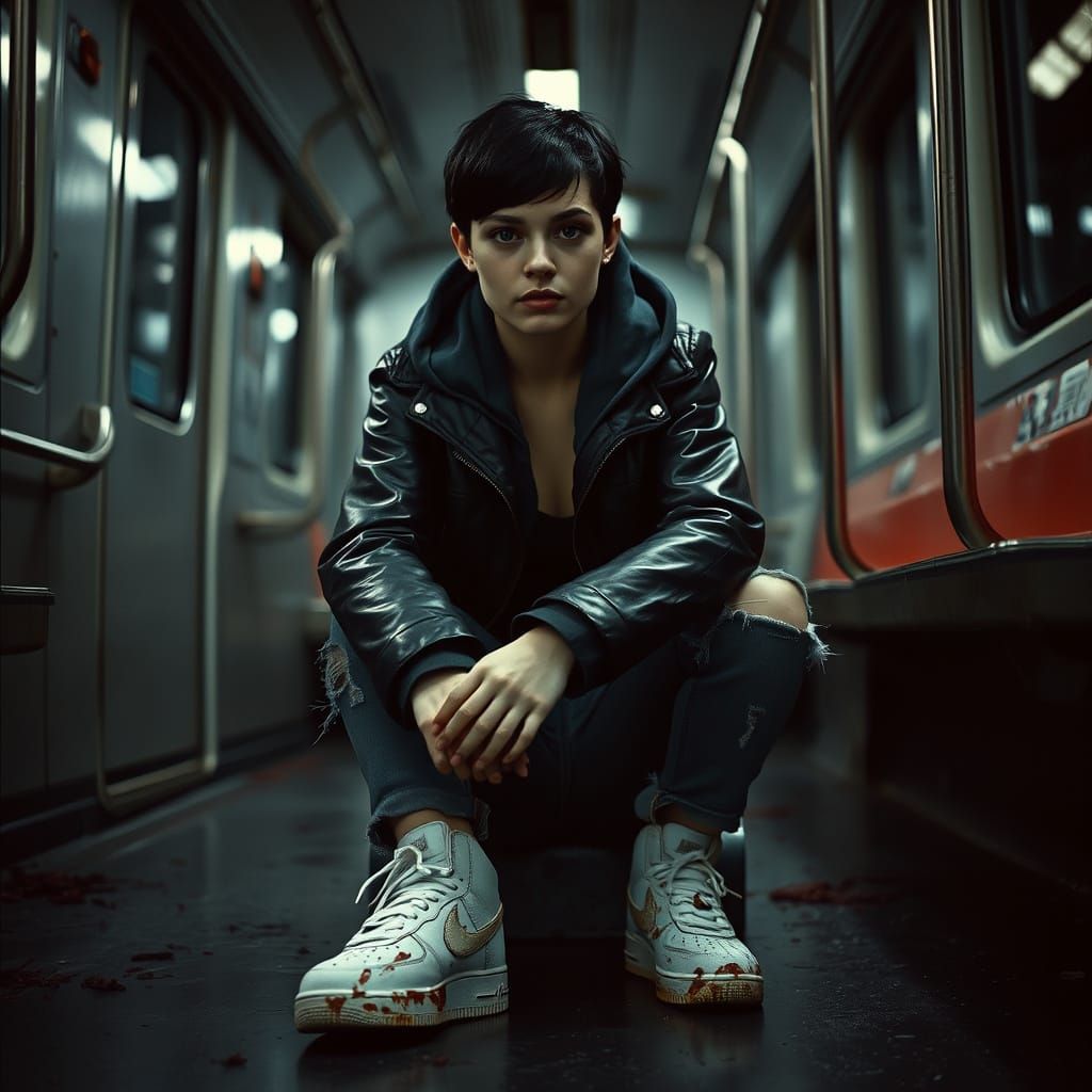 Young Woman in Subway Train, Cinematic Film Still