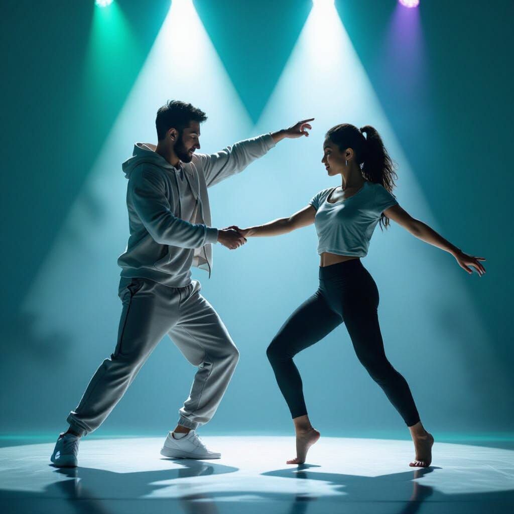 Dynamic West Coast Swing Dance in Futuristic Lighting