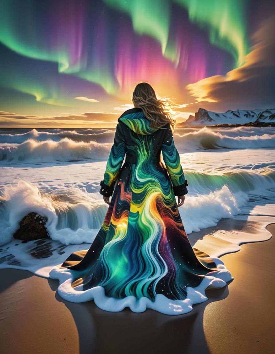 Ocean Wave Coat with Aurora Particle Flow