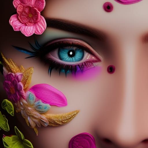 Elaborate Flower Makeup Portrait in Macro, 8K