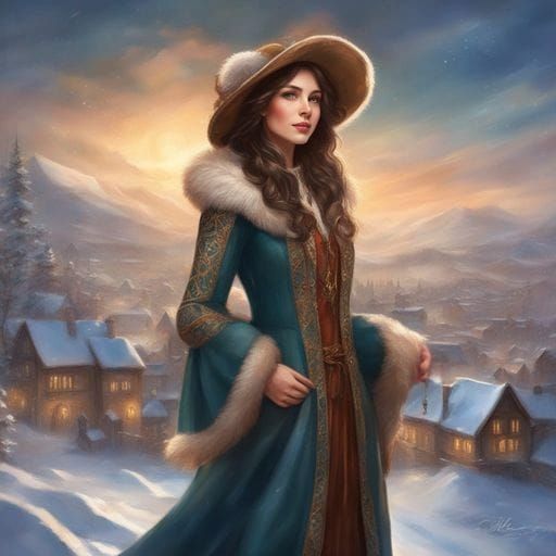 Polish Noble Woman in Winter Landscape