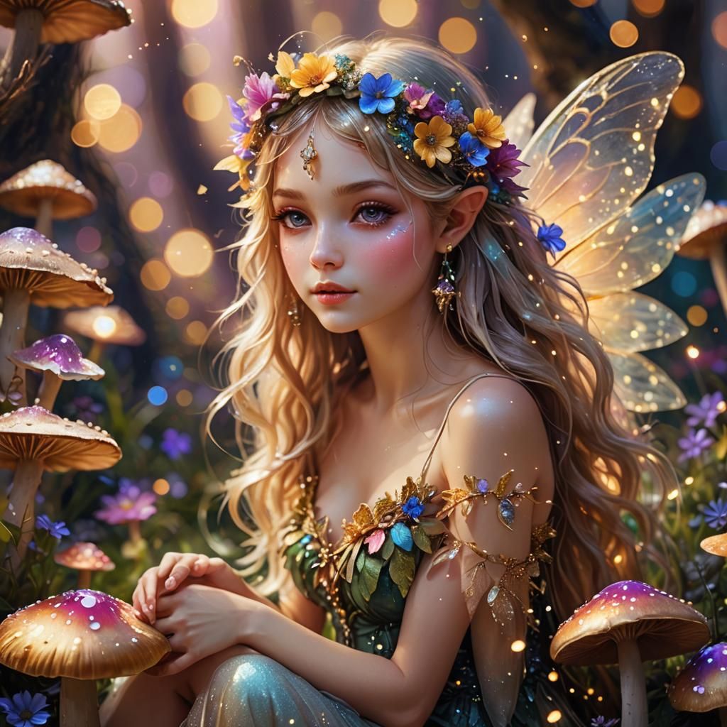 Enchanted Fairy on Mushroom in Fairycore Art