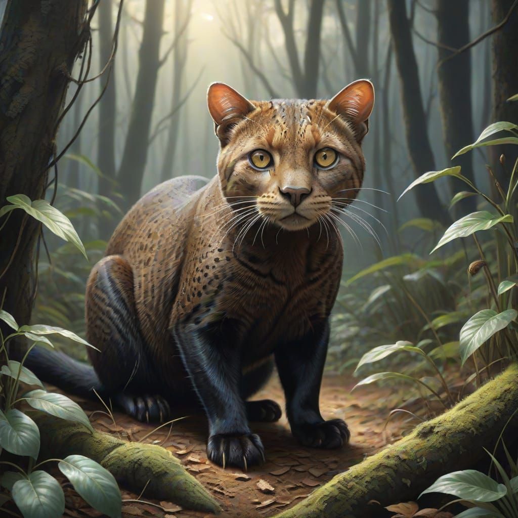 Hyperrealistic Jaguarundi in a South American Forest