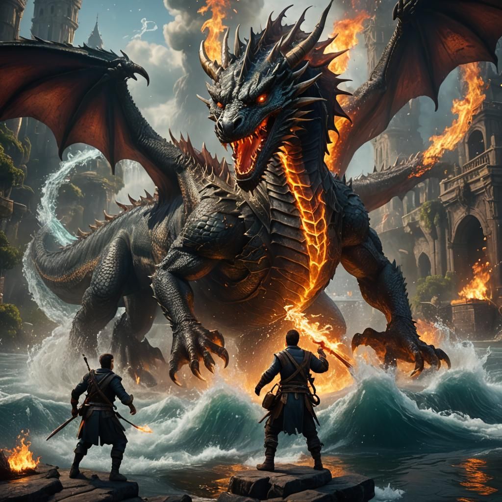 Epic Battle: Dragon of Water vs Man of Fire