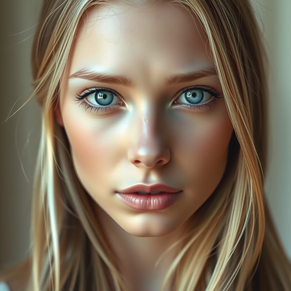 Surreal Hyper-Realistic Portrait of a Serene Blonde Woman