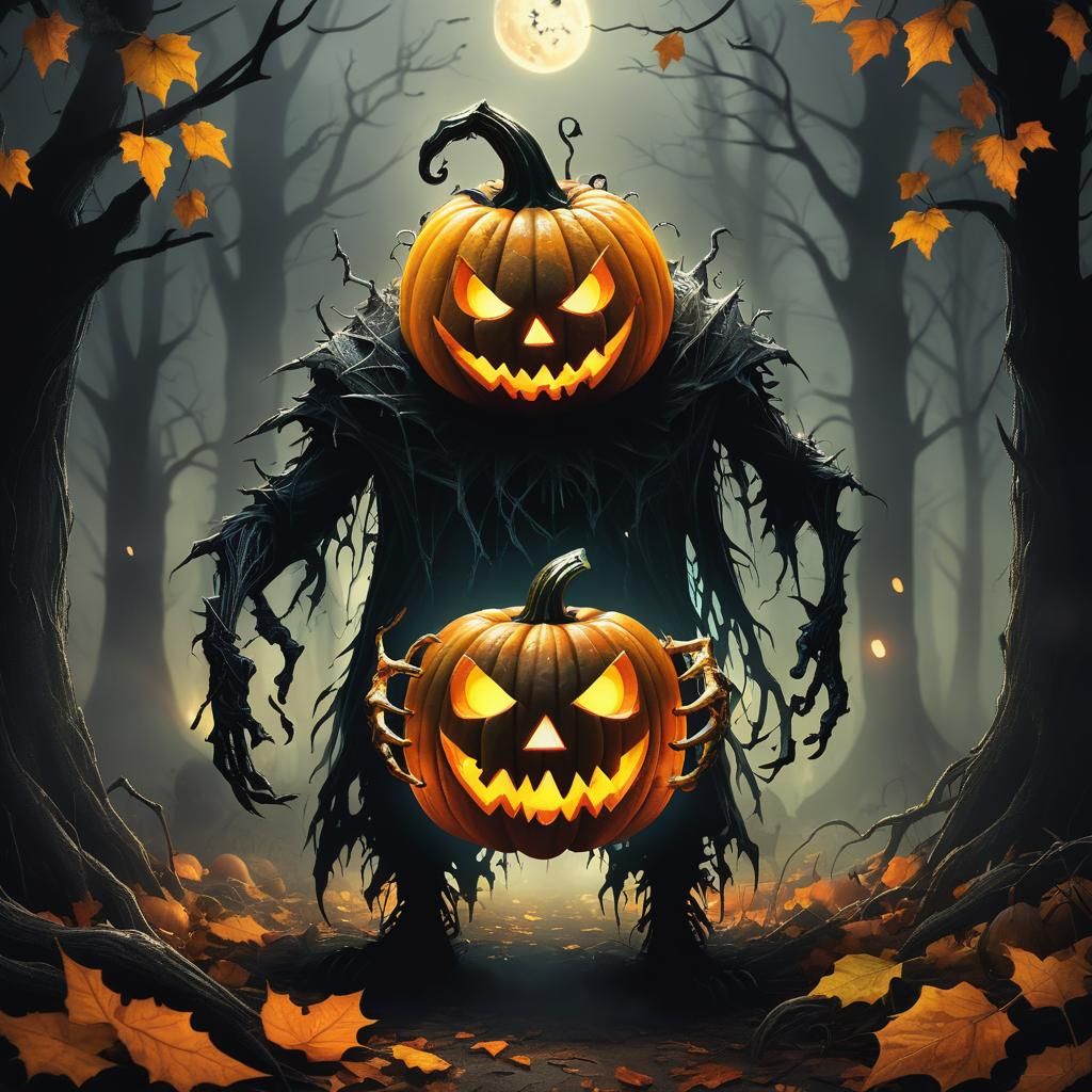 Halloween Monster with Glowing Pumpkin Head