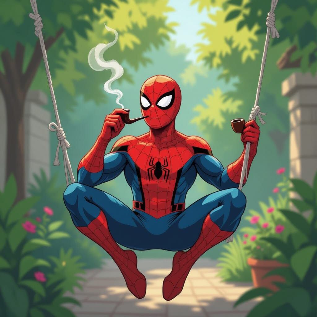 Spider-Man Relaxes in Garden in Whimsical Style