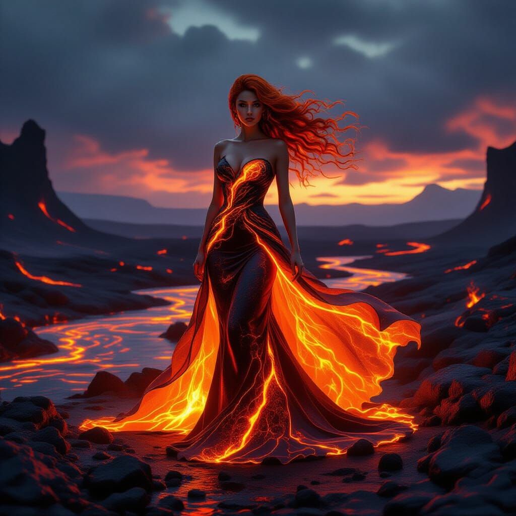 Volcanic Fire Goddess in Cinematic Fantasy Style