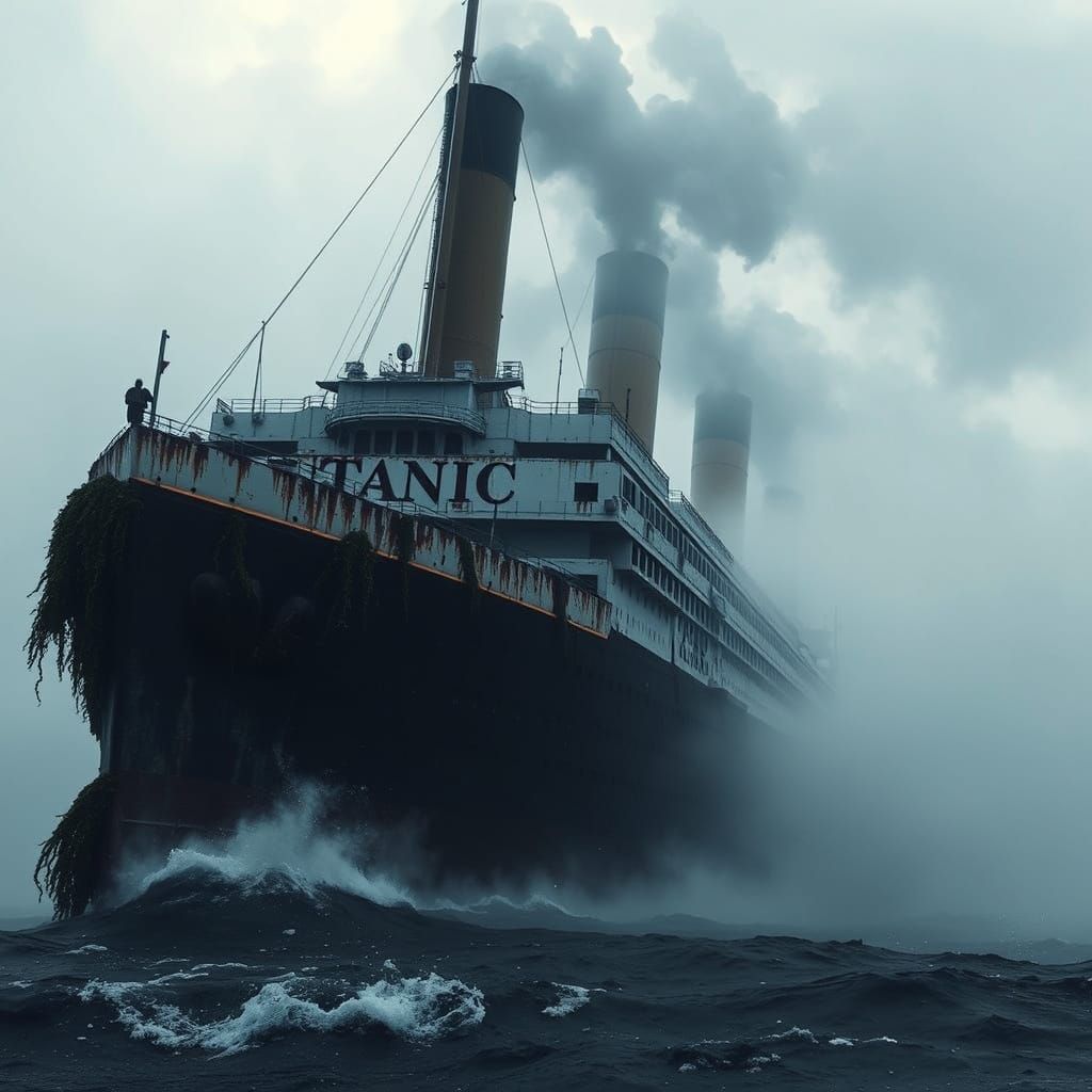 Rusted Titanic Emerges from Cloud Sea in Dramatic Cinematic ...