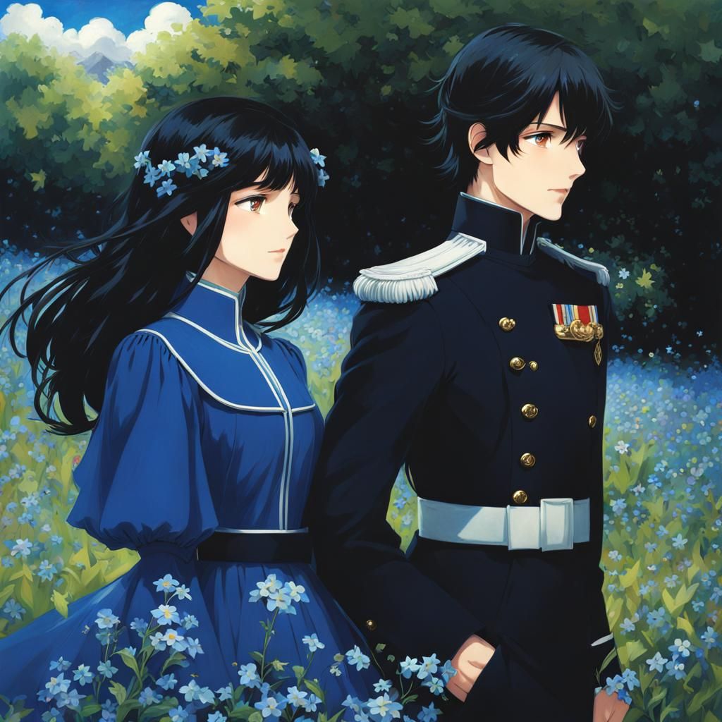 Woman and Man Among Forget-Me-Nots, Anime Style