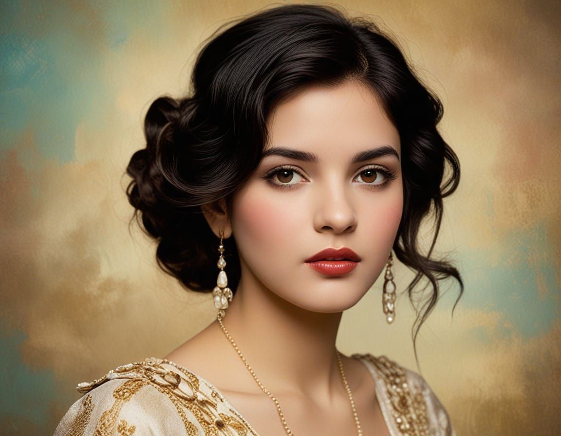 A Gilded Art Deco Singer's Portrait in Vibrant Vintage Style