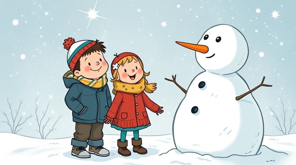 Winter Joy: Children and Snowman Illustration