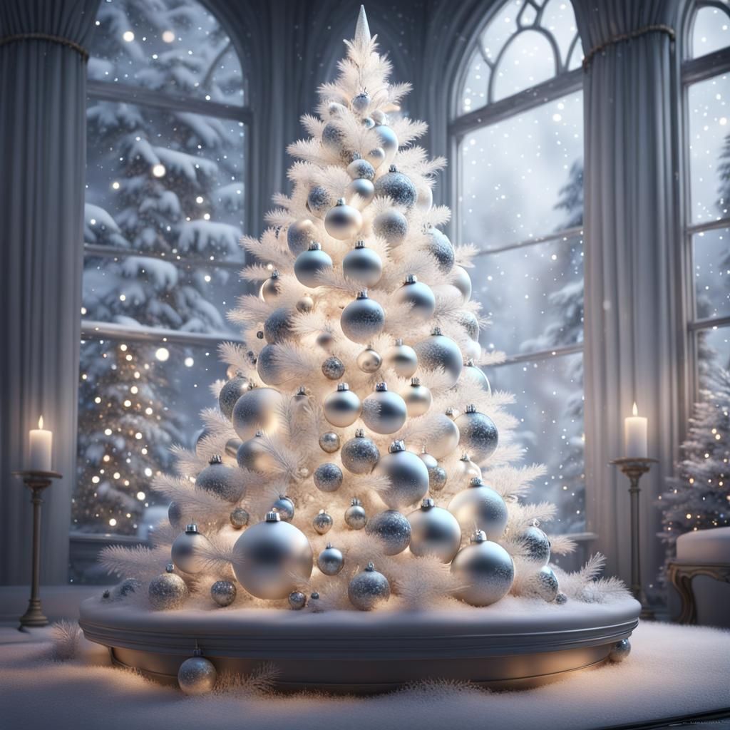 Elegant White Christmas Tree with Glass Ornaments