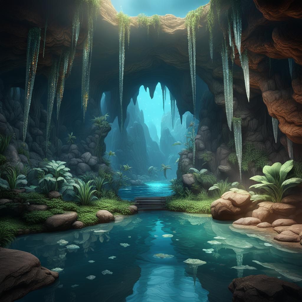 Crystal Cave with Pool: Detailed Matte Painting