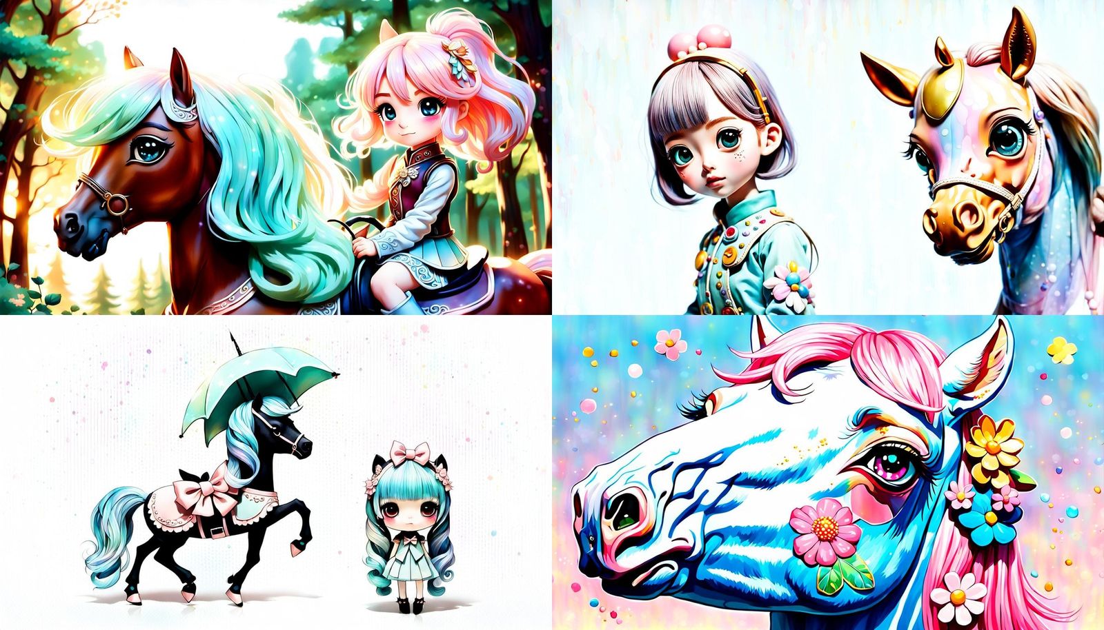 Chibi Girl with Realistic Face on Kawaii Horse