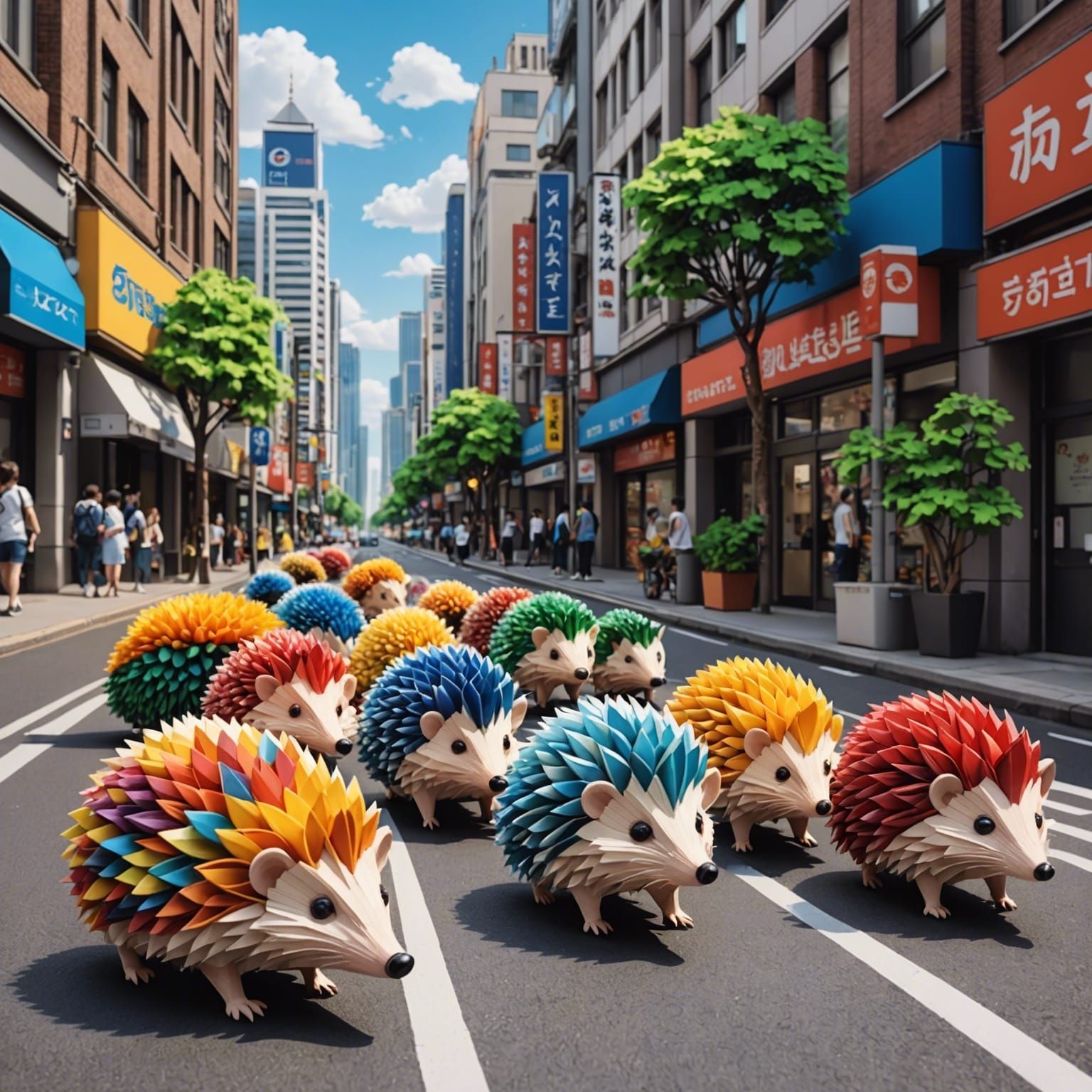 Colorful Hedgehogs Parade: Paper Quilling Anime Art
