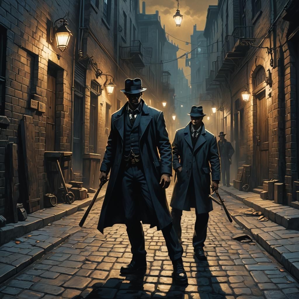 Menacing Gangster in Noir, Dark Fantasy Alley