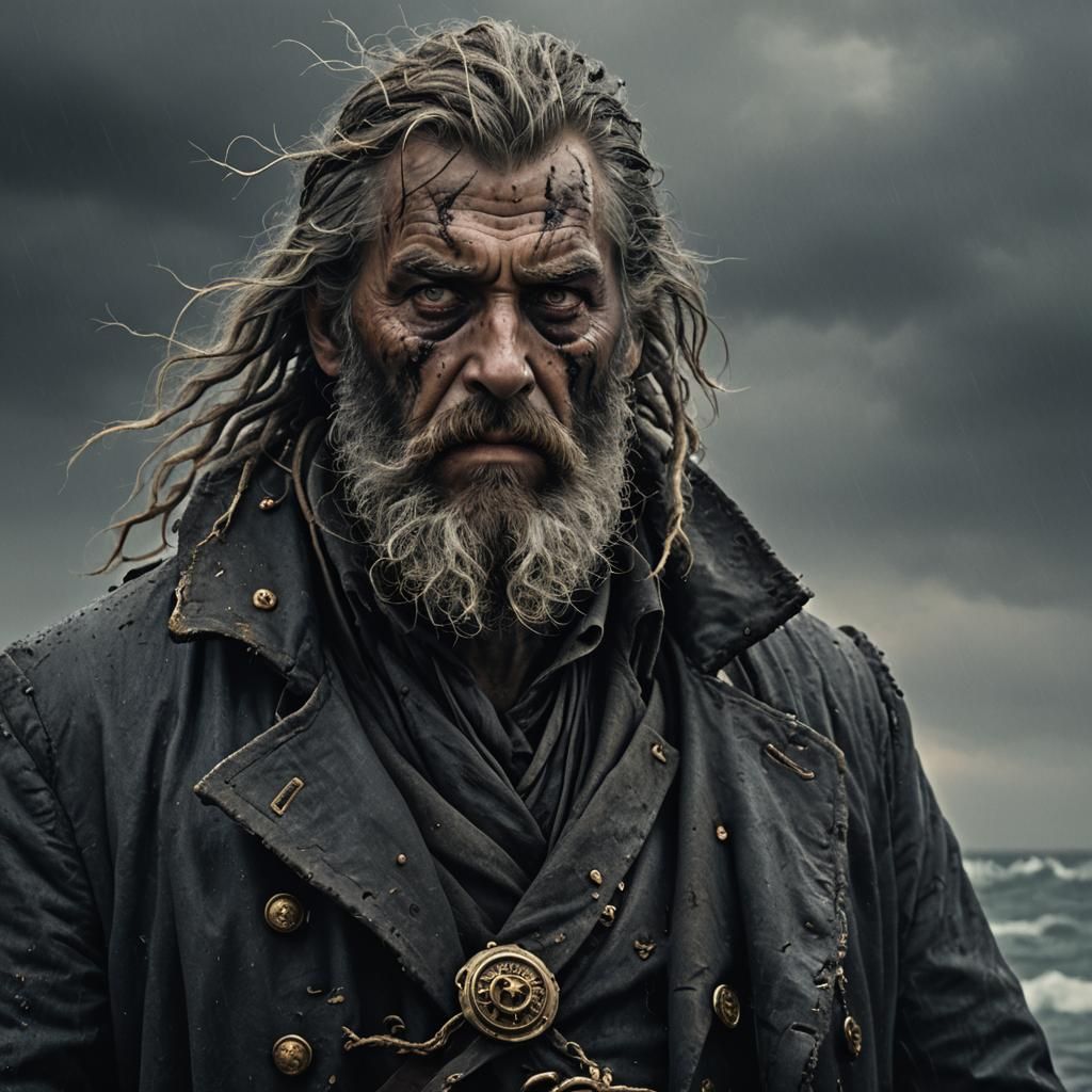 Menacing Sea Captain in Dark Fantasy Style