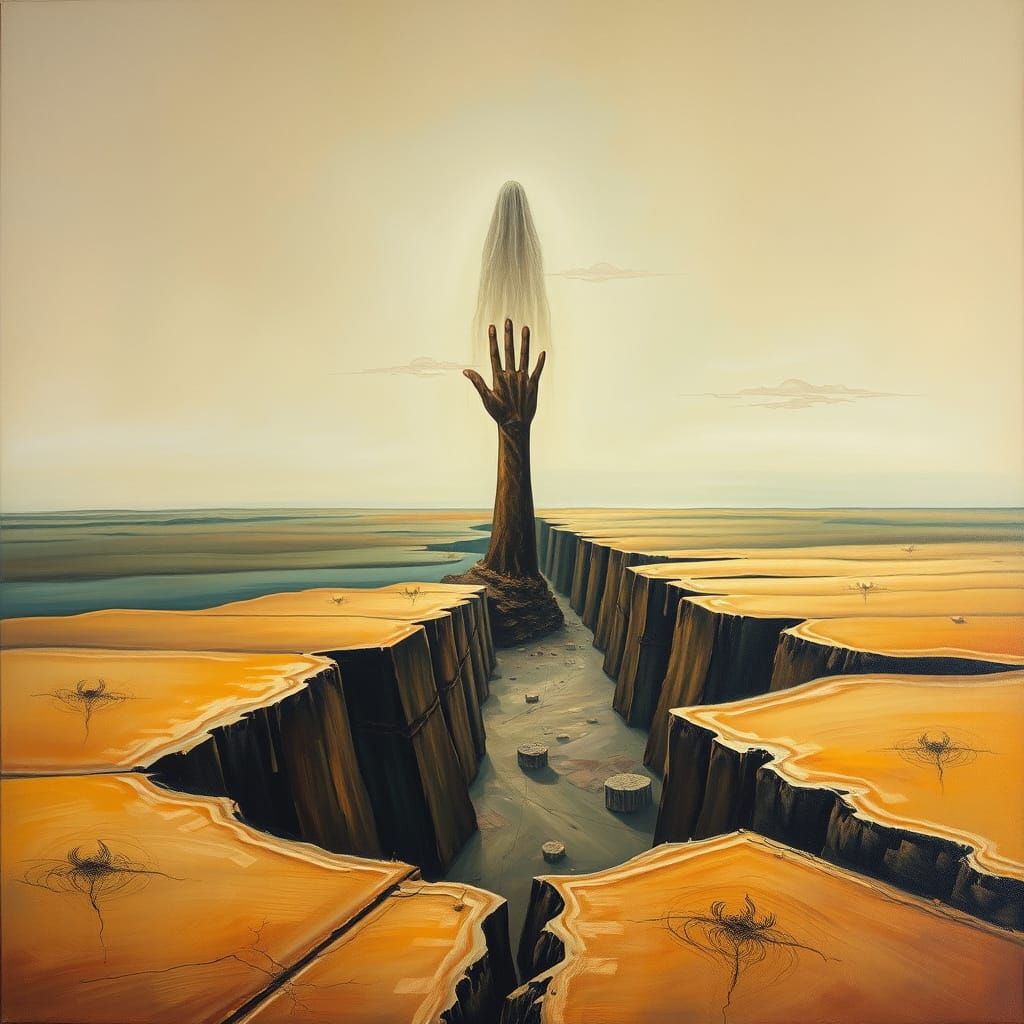 Surrealist Landscape with Ghostly Figure in Dali Style