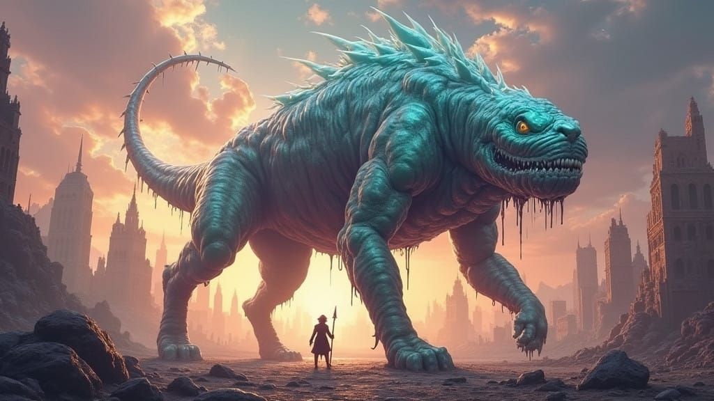 Cyberpunk Gods of Ruin in a Futuristic Metropolis