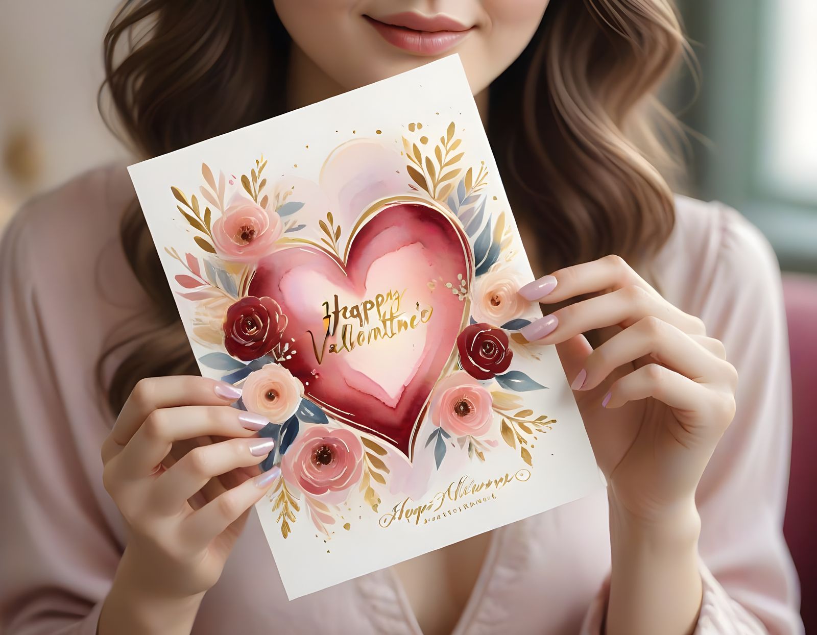 Woman Holding a Romantic Valentine's Day Card